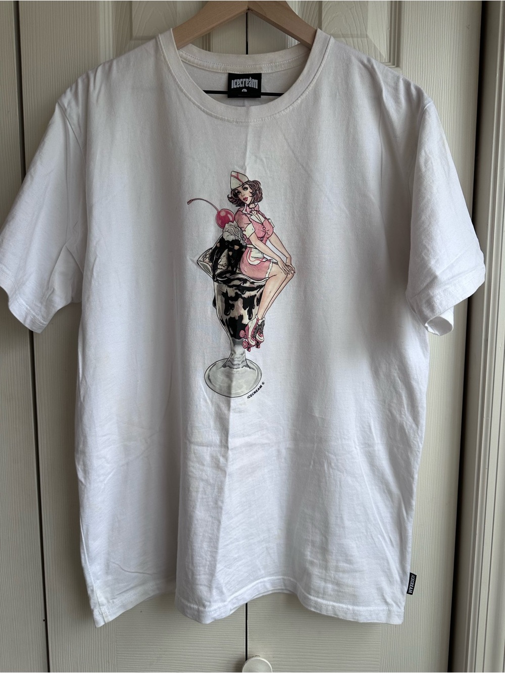 Icecream White Tee with Pink Pinup Sundae Graphic